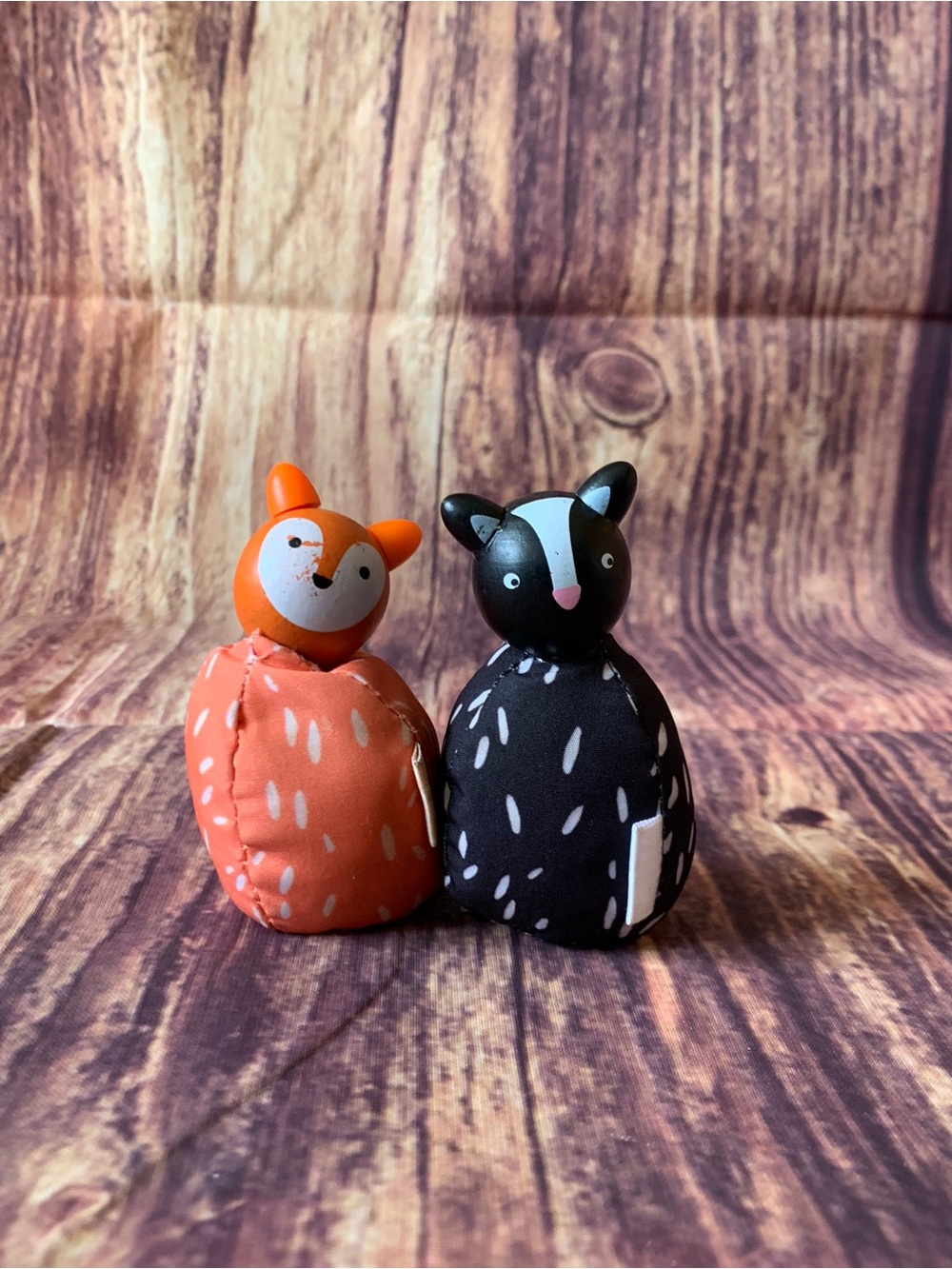 Manhattan Toy MIO Woodland Fox & Skunk Wood Head Beanbag Body Animals Sz: 3"